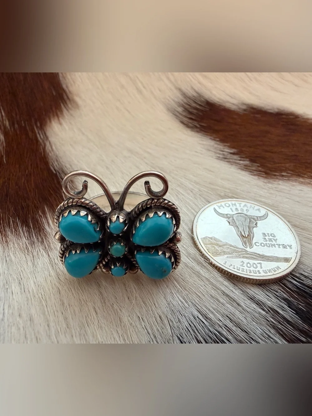 ❤️Kingman Turquoise Statement Sterling Robins Egg Blue Butterfly Size 7.75 Ring